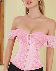 Women Corset Top with Lace Sleeve Lace Up Sexy Bustier Lingerie