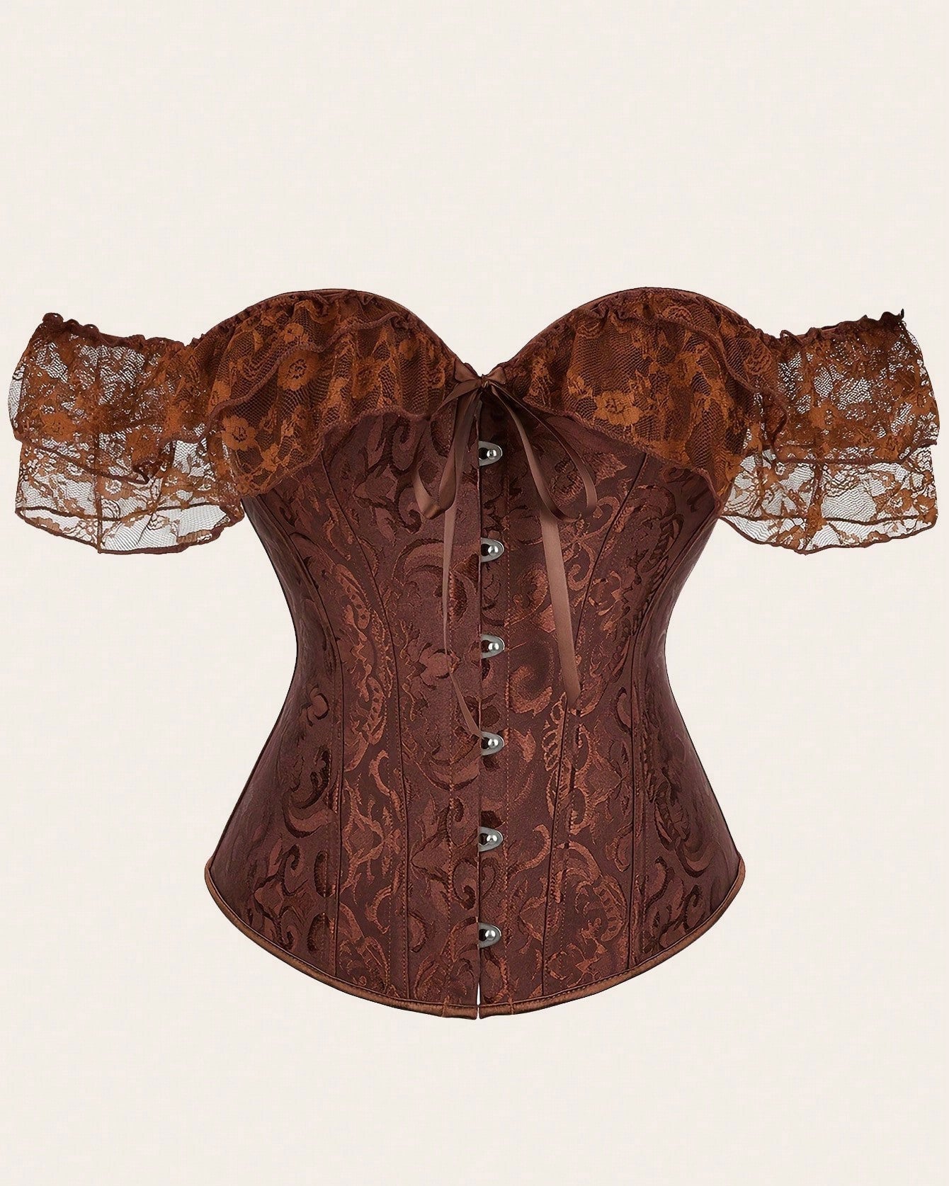Women Corset Top with Lace Sleeve Lace Up Sexy Bustier Lingerie