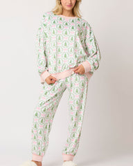 Christmas Print Long-Sleeve Top and Pants Pajama Set