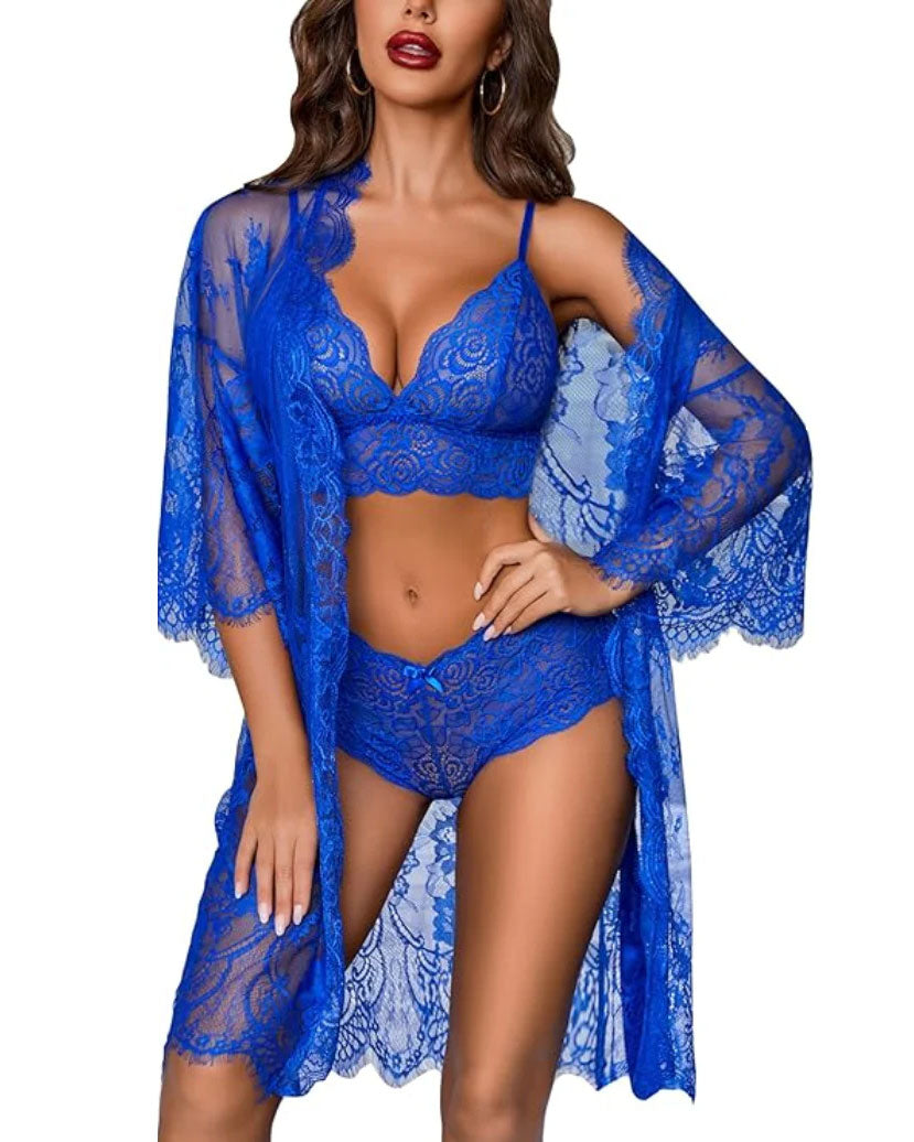 Women Sexy Lingerie Set 3 Piece Bra and Panty Sets with Lace Robe