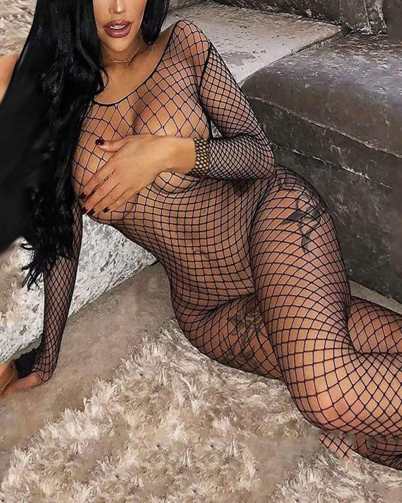 Open Crotch Exposed Breast Bra Mesh Suit