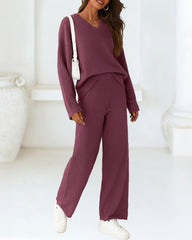 Ultra Soft Marshmallow 2-Piece Lounge Set – V-Neck Top & Wide-Leg Pants