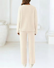 Ultra Soft Marshmallow 2-Piece Lounge Set – V-Neck Top & Wide-Leg Pants