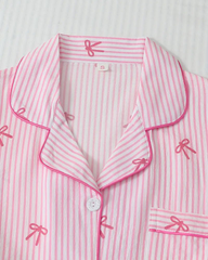 Striped Bow Print Long Sleeve Pajama Set