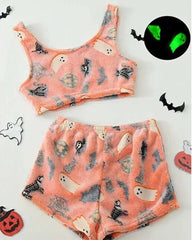 Women's Graphic Tank Top & Elastic Waist Shorts Flannel Pajama