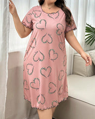 Plus Size Heart Print Short Sleeve Nightdress