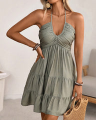 Sexy V-Neck Spaghetti Strap Ruffle Dress