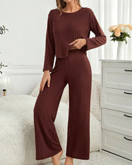 Women’s Ribbed 2-Piece Loungewear Set – Long Sleeve Top & Pants