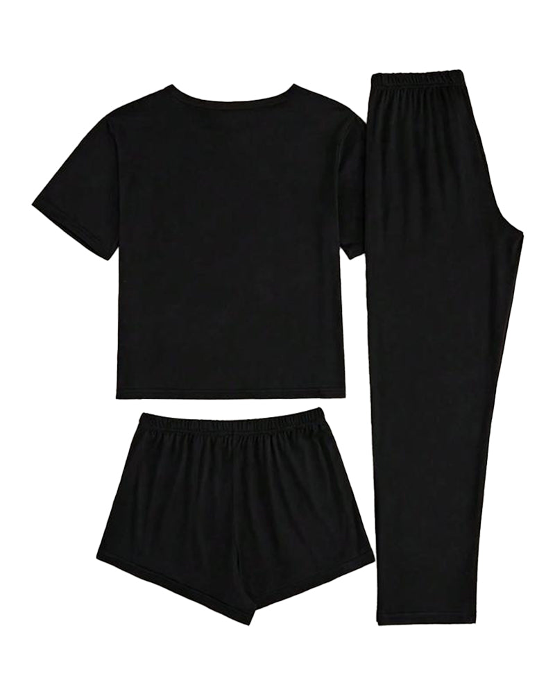 Women's Cow Print Tee & Short & Pants Pyjama Set