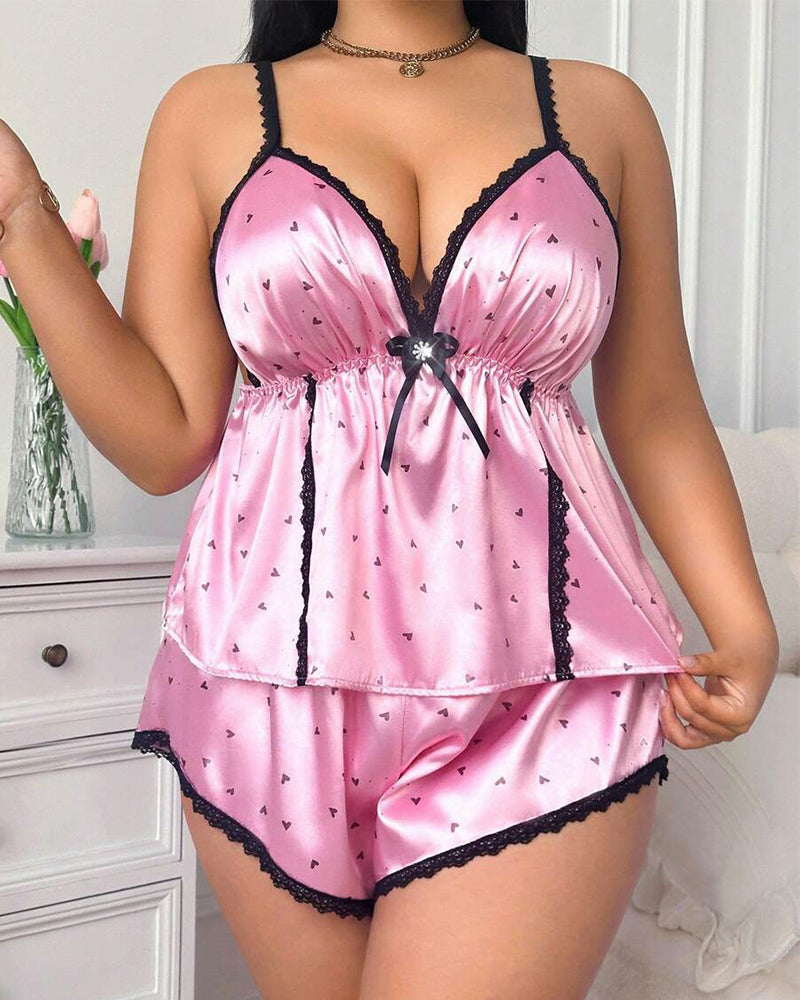 Plus Size Satin Nightwear Set – Spaghetti Strap Top with Matching Shorts