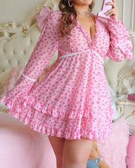 Plus Size Pink Heart Print Mesh Lace Cami Nightdress Set with Panty