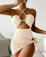 Women's Solid Color Ribbed One-piece Swimsuit