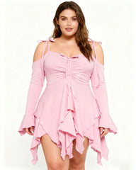 Women's Halloween Plain Ruched Drawstring Cold Shoulder Dress