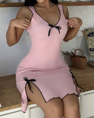 Women’s Bow Tie Nightdress – Split Hem Sexy & Comfortable