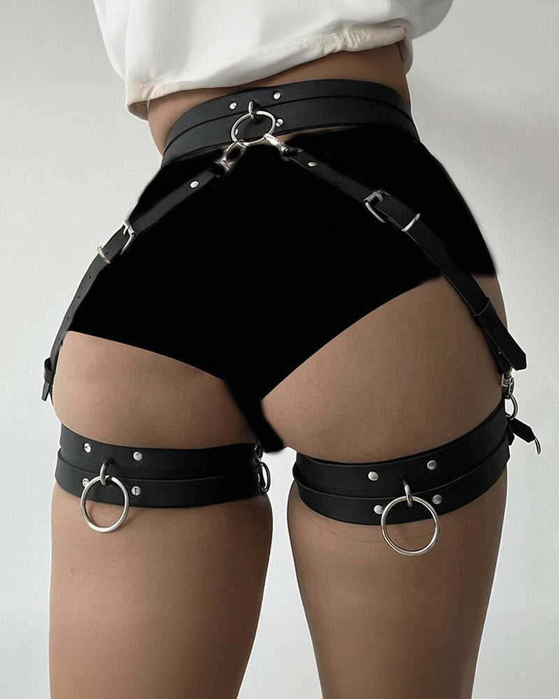 Bound leather bondage leg ring Gothic sexy party waist display belt
