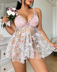 Sexy Plus Size Sheer Satin Nightdress & Panty Set