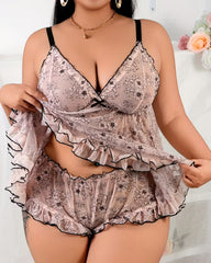 Sexy Plus Size Floral Pattern Nightdress Set with Panty