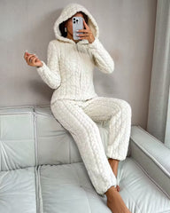 Cozy Coral Fleece Hooded Onesie Pajamas