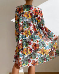 Long-sleeved blouse split three-piece swimsuit print sexy swimsuit new bikini