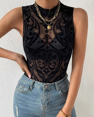 rinted Stand Collar Bodysuit