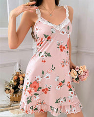 Sexy Floral Print V-Neck Backless Slim Fit Cami Dress