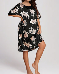 Plus Size Printed Ice Silk Nightdress