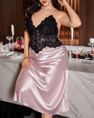 Sexy Plus Size Satin Lace Slip Nightgown