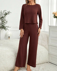 Women’s Ribbed 2-Piece Loungewear Set – Long Sleeve Top & Pants