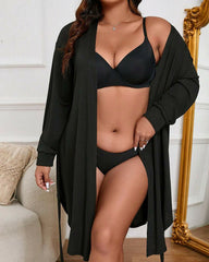 Women’s Plus Size Knit Long Sleeve Robe – Cozy Belted Loungewear