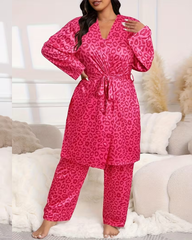 Leopard Print Comfy 3-Piece Pajama Set – Robe, Camisole & Long Pants