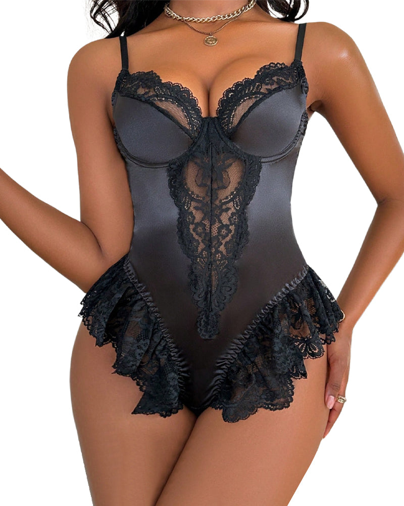 Kisslove Romantic Ruffled, Slimming White Floral Lace Trim Comfortable Sexy Jumpsuit For Women