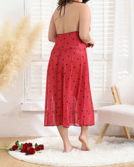 Plus Size Polka Dot Maxi Dress with Bow Tie