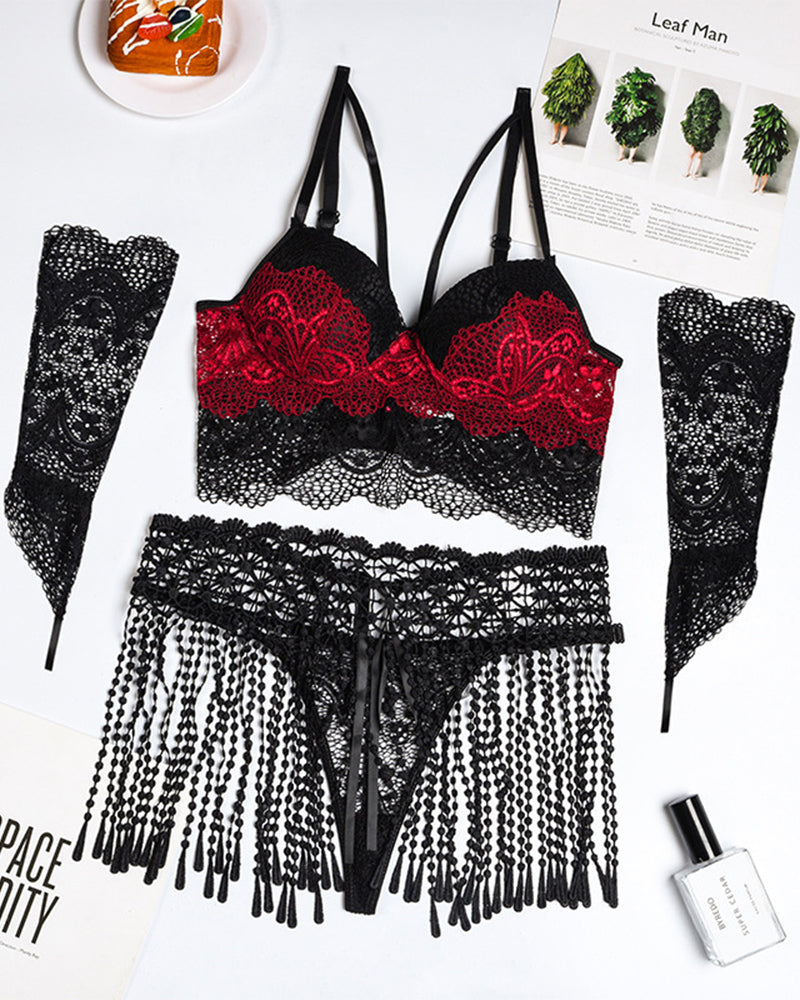 Large size lace tassel pajamas sexy uniform set
