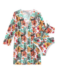 Long-sleeved blouse split three-piece swimsuit print sexy swimsuit new bikini