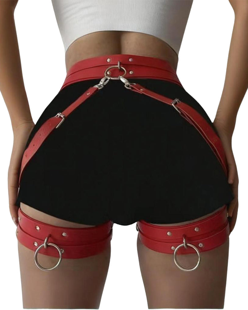 Bound leather bondage leg ring Gothic sexy party waist display belt