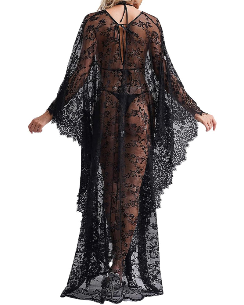 Halloween Costume Transparent Lace Gothic Sexy Backless Robe