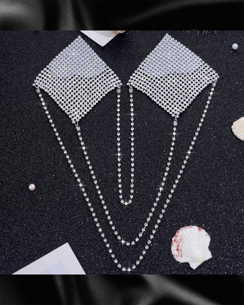 Pure desire style square diamond aluminum chain invisible nipple cover anti-convex chest decoration pendant chain