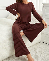 Women’s Ribbed 2-Piece Loungewear Set – Long Sleeve Top & Pants