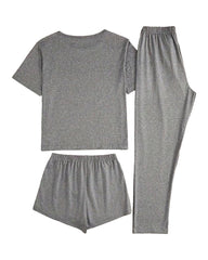 Women's Cow Print Tee & Short & Pants Pyjama Set