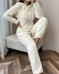 Cozy Coral Fleece Hooded Onesie Pajamas