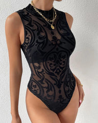 rinted Stand Collar Bodysuit