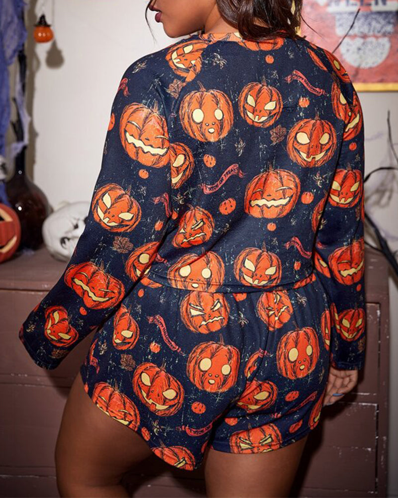 Halloween Pumpkin Print Pajama Set