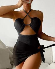 Women's Solid Color Ribbed One-piece Swimsuit