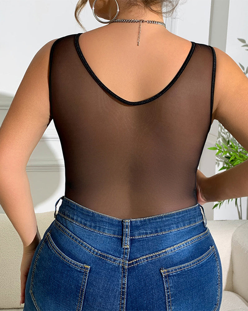 Lace stitching perspective sexy body shaping camisole jumpsuit
