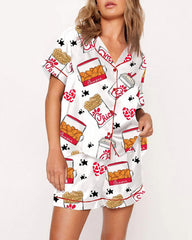 Women's  Print Shirt & Shorts Pyjama Two-piece Set