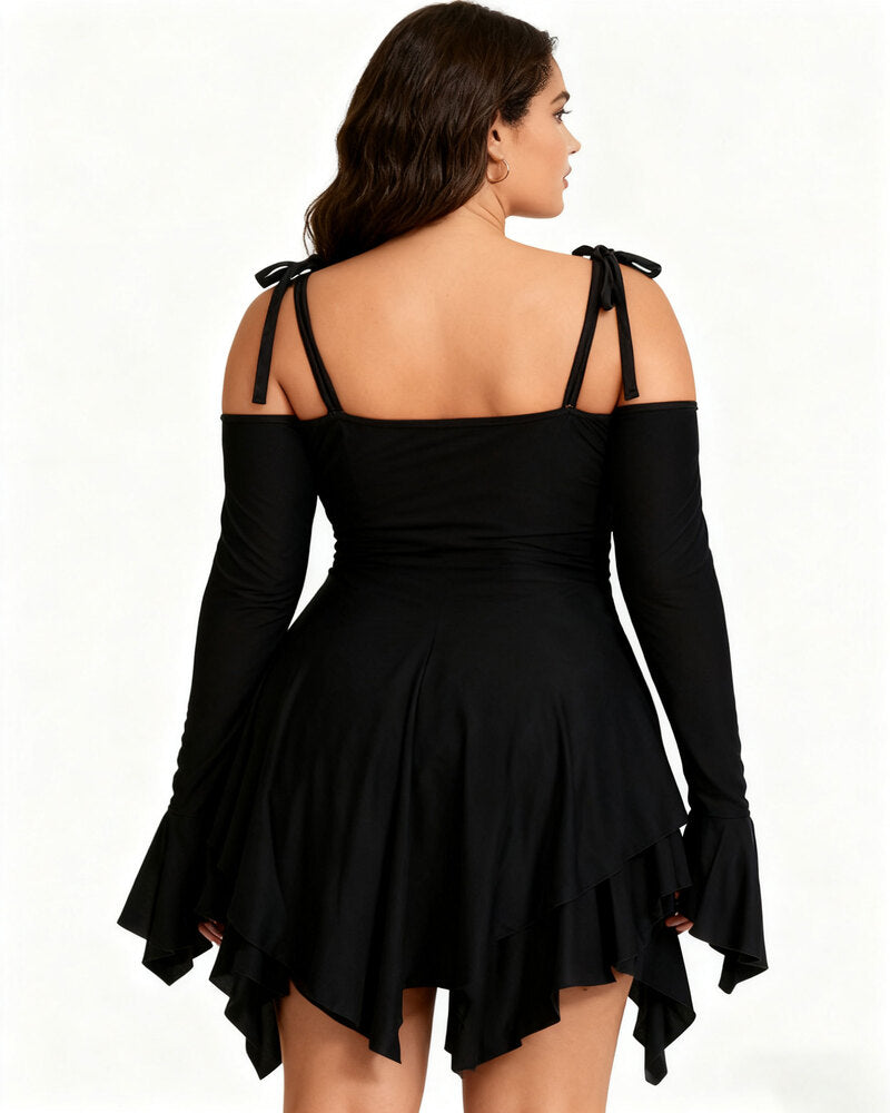 Women's Halloween Plain Ruched Drawstring Cold Shoulder Dress