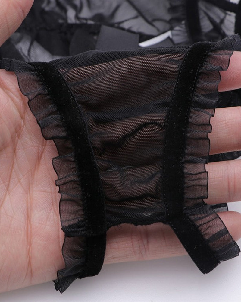 Transparent mesh printed bow panties sexy Crotchless thong