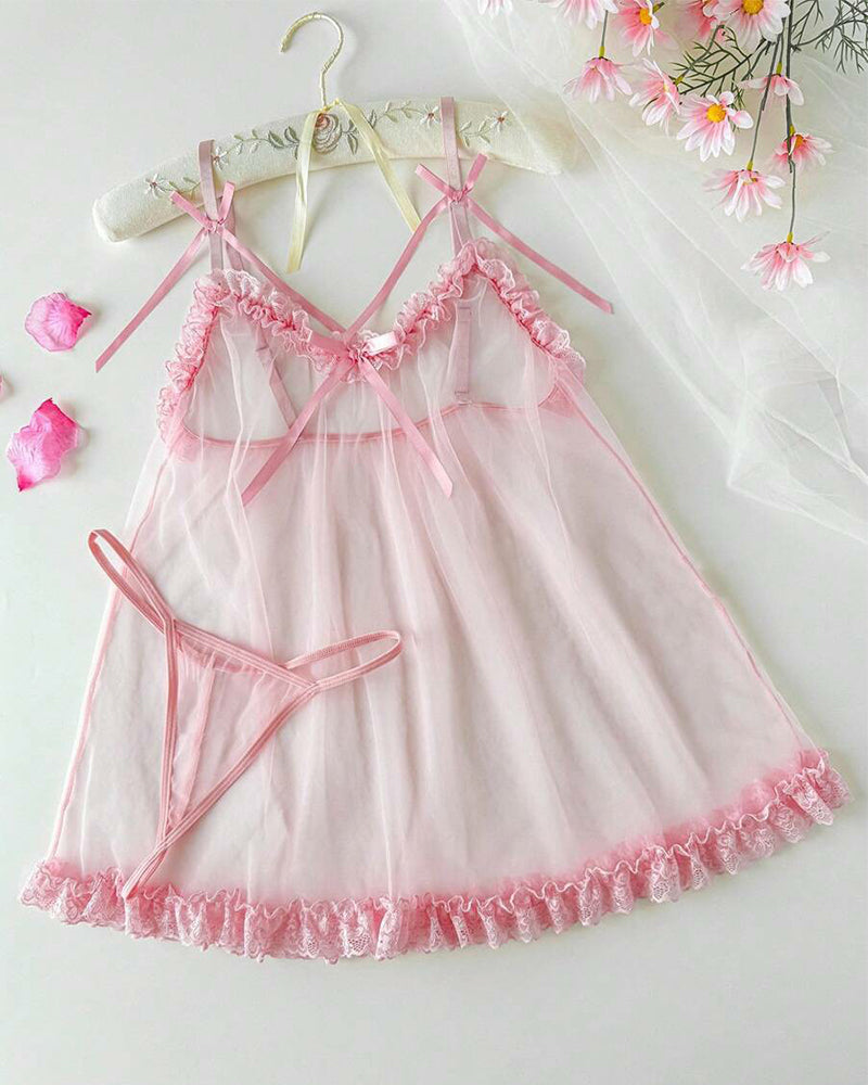 Lace & Mesh Sheer Sexy A-Line Nightgown, Wedding Sexy Style