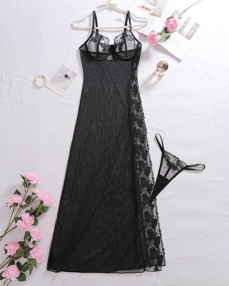 Sexy mesh sexy breast-revealing comfortable home wear two-piece dress