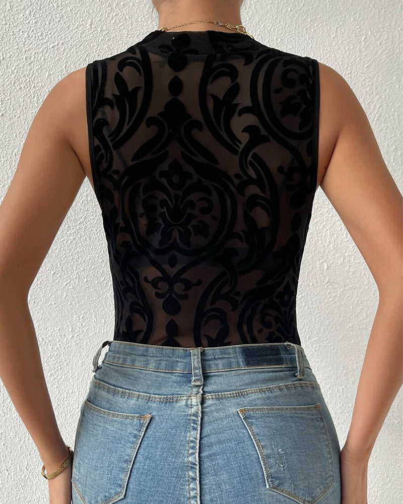 rinted Stand Collar Bodysuit